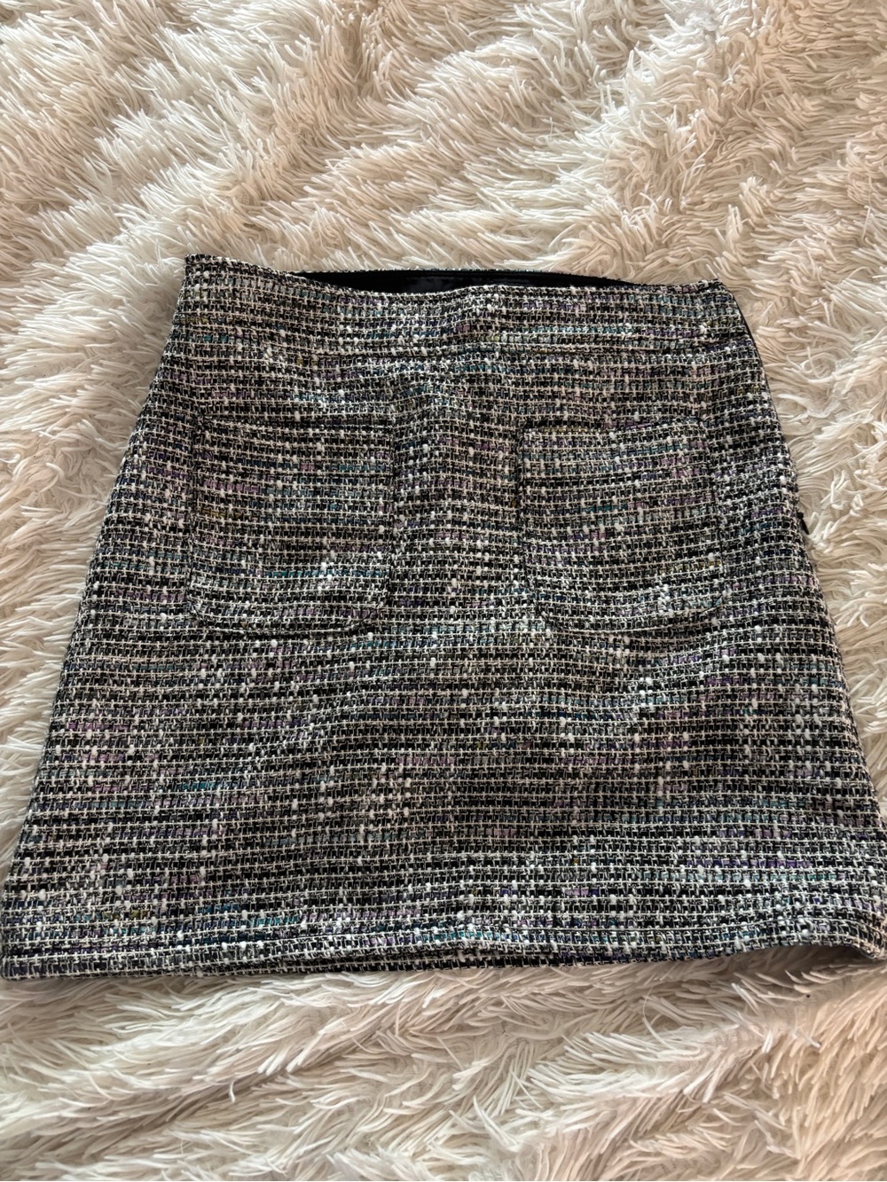 LOFT Tweed Mini Skirt in Black and White with Subtle Pastel Specks